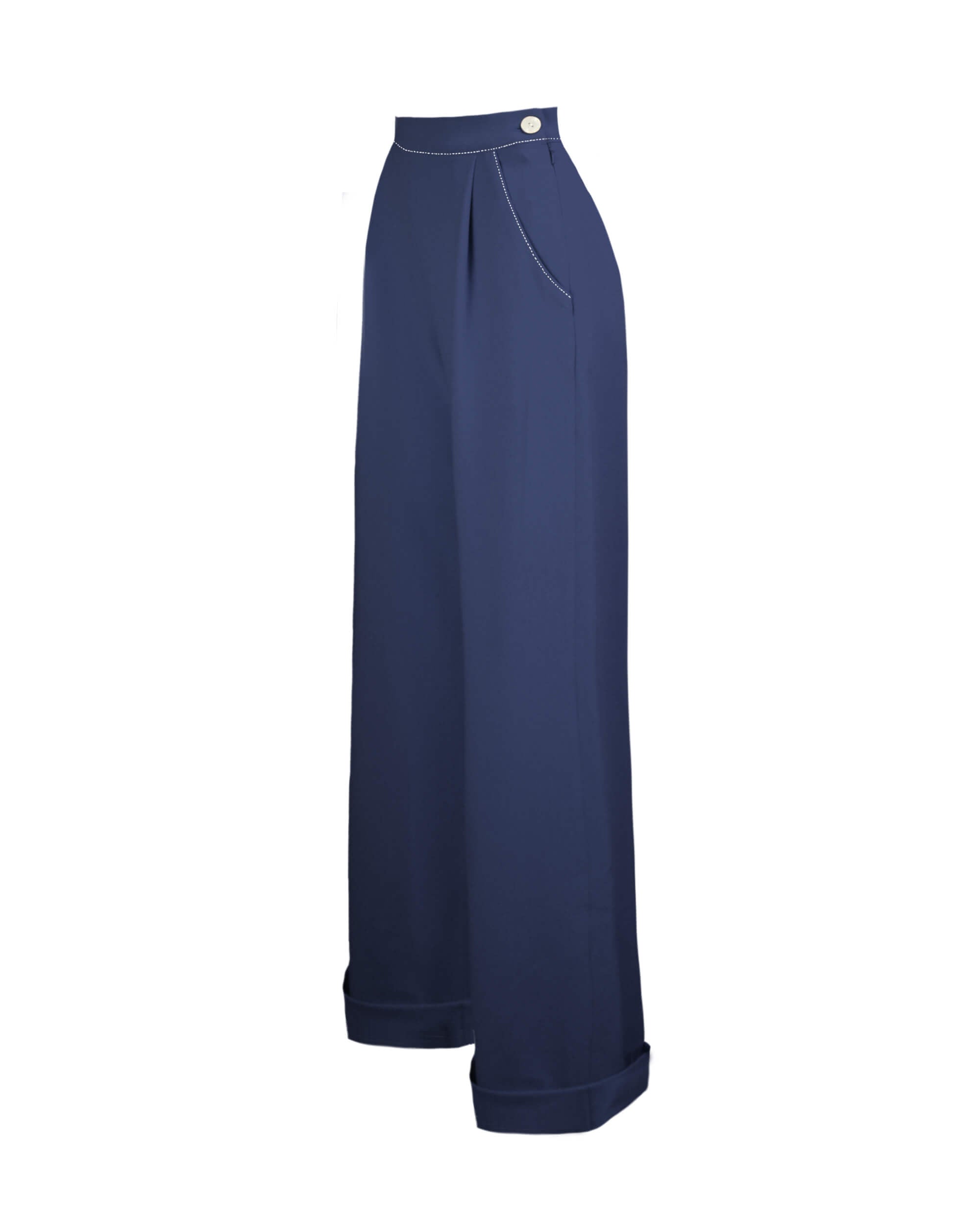 1940s High Waisted Swing Wide Leg Trousers in Navy :: House of