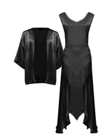 20s Sheba Evening Gown Set - Ebony Satin