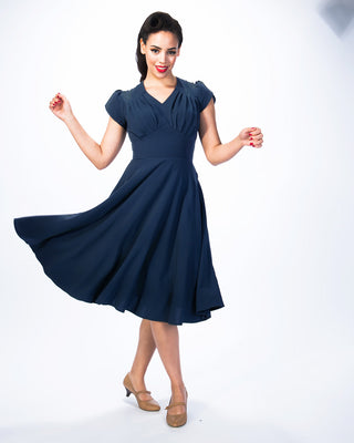 1950s Retro Swing Dress - Navy