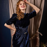 30s Blue Velvet Loretta Bias Dress