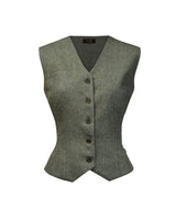 Margot Fitted Waistcoat - olive herringbone