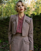 40s Pocket Detail Crop Jacket - Brown Herringbone