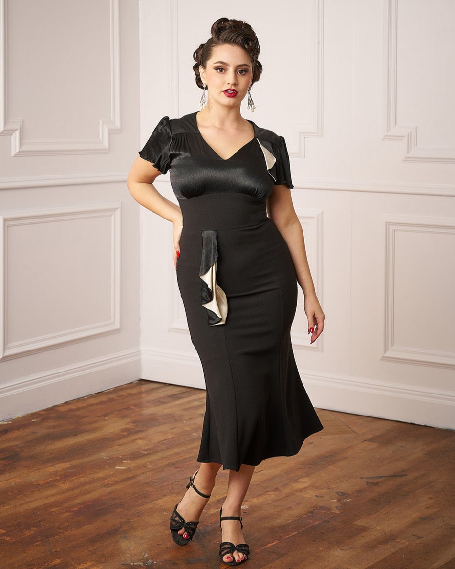 1930s Cabaret Flutter Dress - Black & Ivory