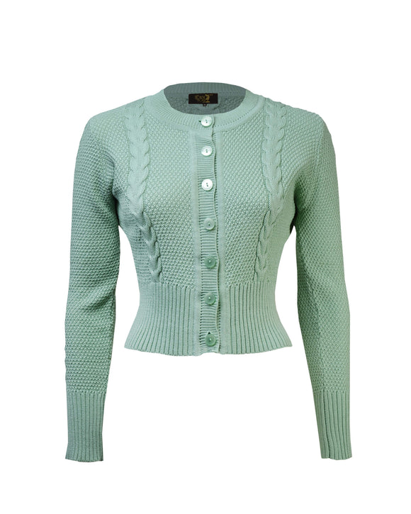 Vintage Style Cable Crop Cardigan - Seafoam Green – House of Foxy