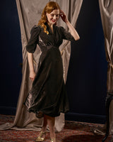 1930s Ivy Velvet Dress - Liquorice