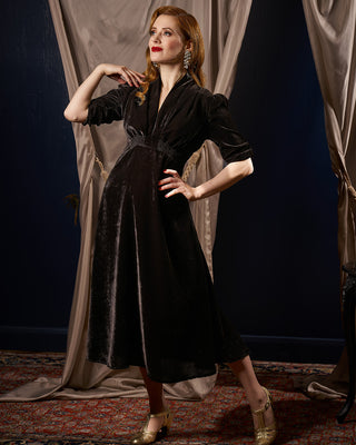 1930s Ivy Velvet Dress - Liquorice