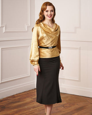 30s Luxe Harlow Cowl Neck Blouse - Gold Satin