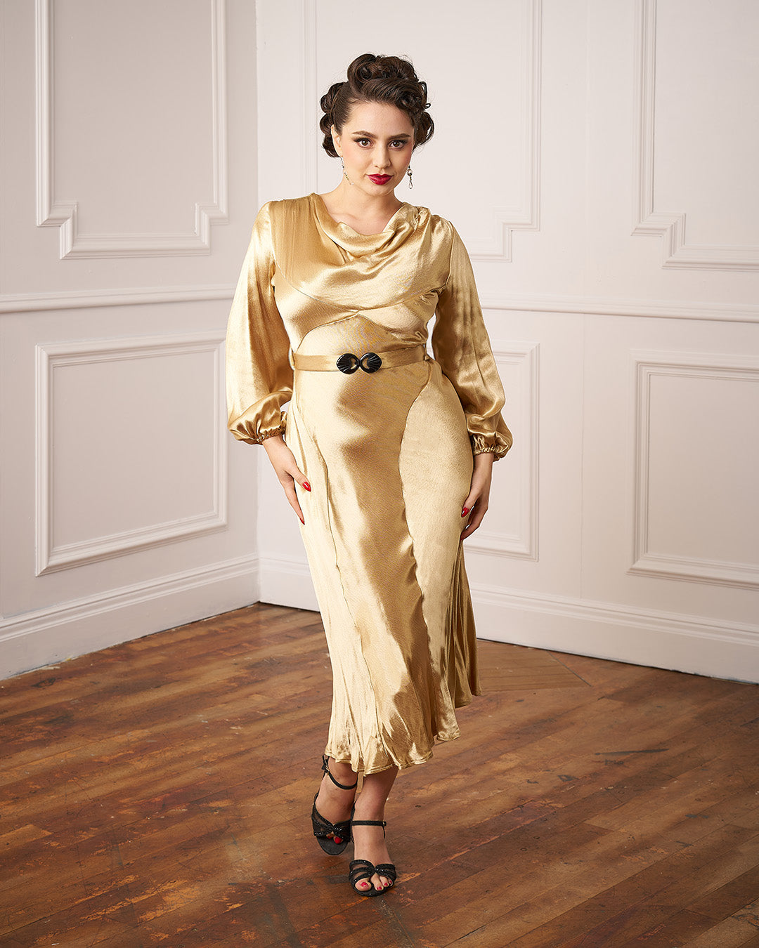 30s Joanie Bias Cut Dress - GoldSatin