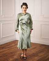 1930s Joanie Bias Cut Dress - Sage Green Satin