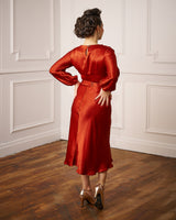 1930s Joanie Bias Cut Dress - Rust Satin