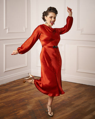 30s Joanie Bias Cut Dress - Rust Satin