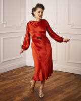 1930s Joanie Bias Cut Dress - Rust Satin