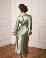 1930s Joanie Bias Cut Dress - Sage Green Satin