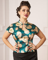 1940s Luxe Keyhole Blouse - Celestial Bloom