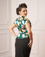 1940s Luxe Keyhole Blouse - Celestial Bloom