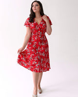 Pretty 40s Tea Dress in Red Black Floral