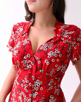 Pretty 40s Tea Dress in Red Black Floral