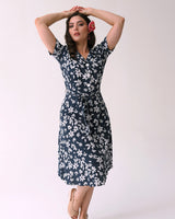 Pretty Retro 40s Shirt Dress - Navy Tiki