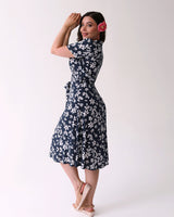 Pretty Retro 40s Shirt Dress - Navy Tiki