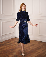 1930s Blue Velvet Loretta Bias Dress