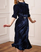 30s Blue Velvet Loretta Bias Dress