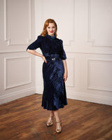 1930s Blue Velvet Loretta Bias Dress