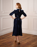 1930s Blue Velvet Loretta Bias Dress