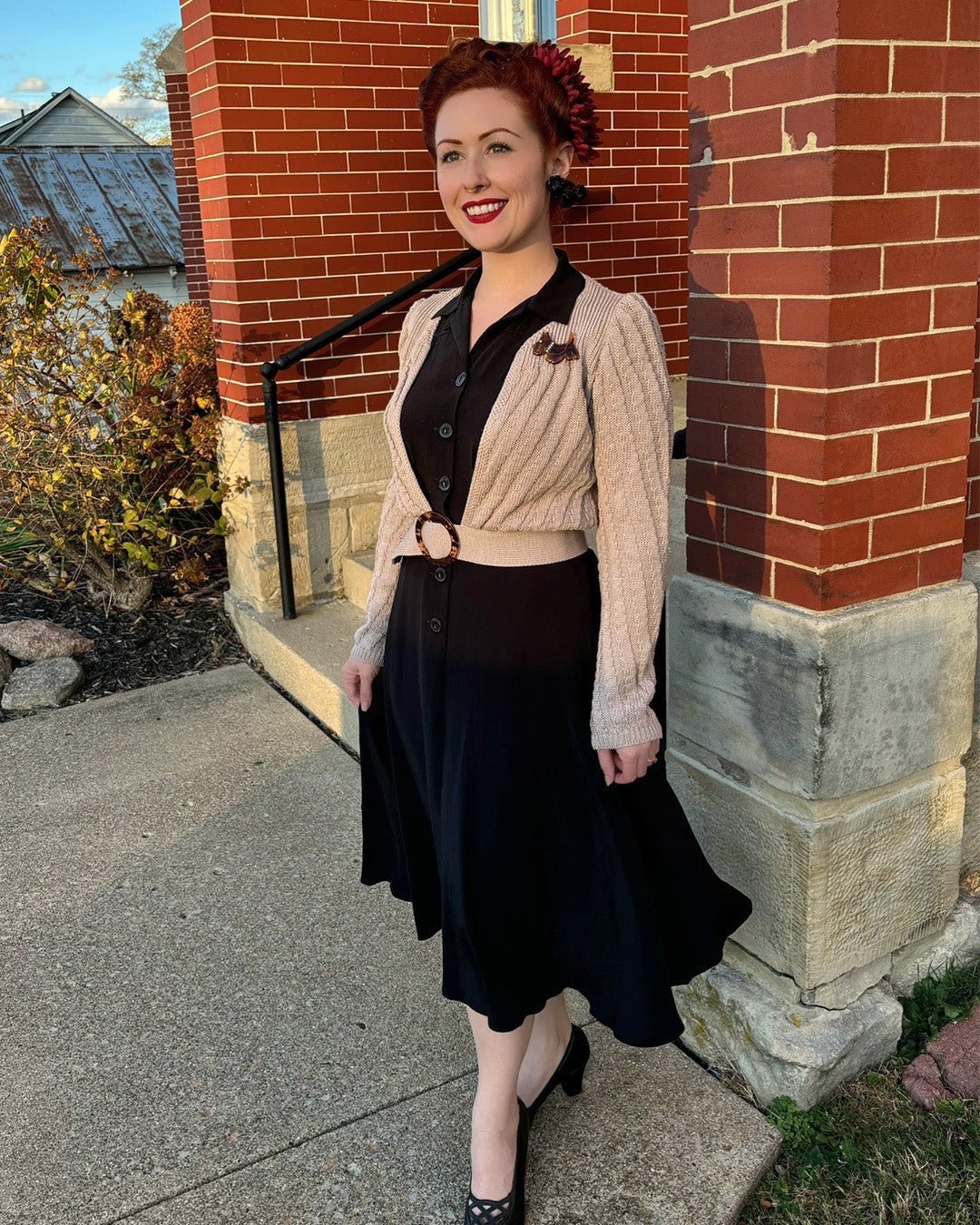 1940s Shirt-waister Dress - Black