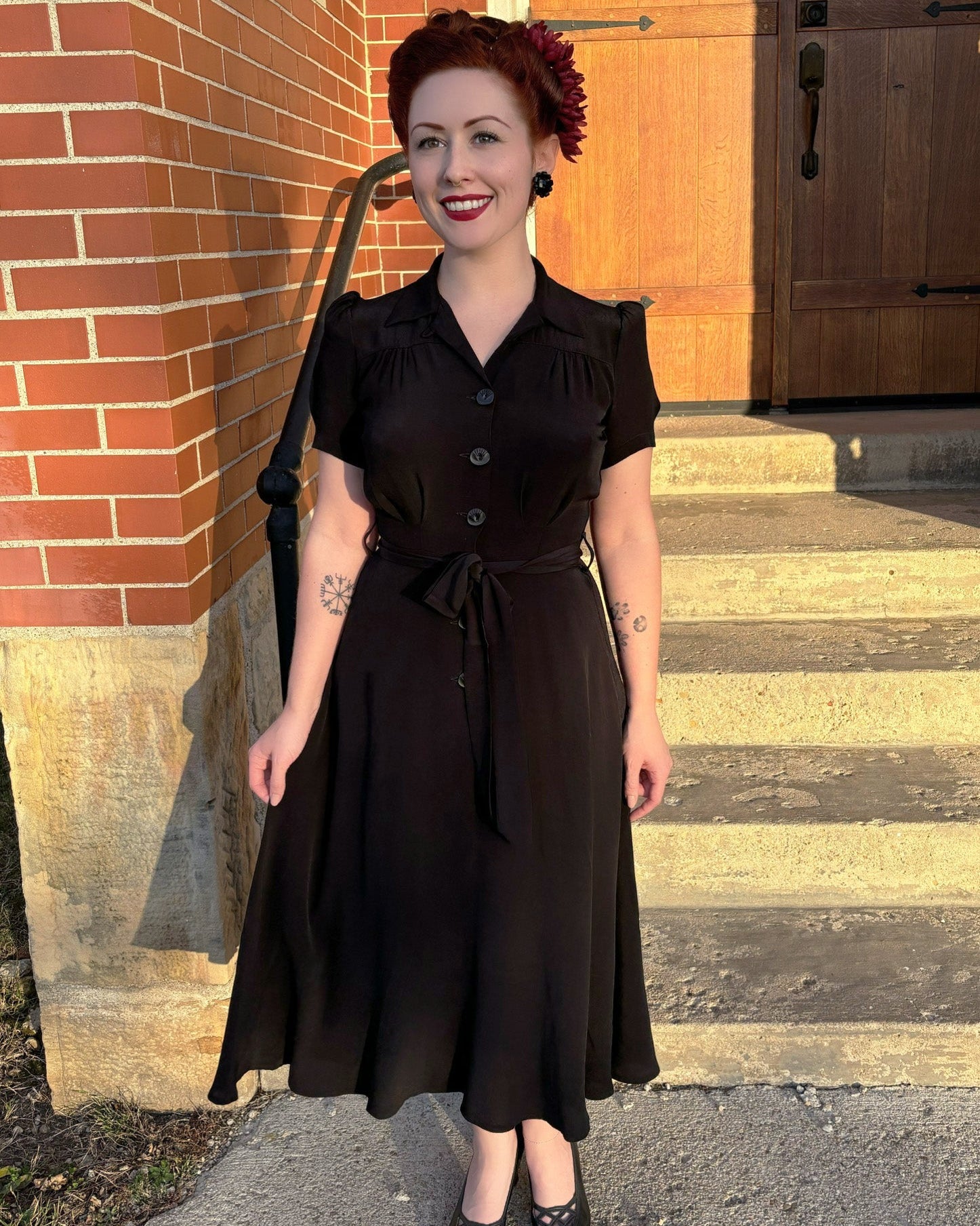 1940s Shirt-waister Dress - Black