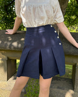 30s Pleated Shorts -  Navy Natural Fibre