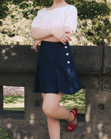 30s Pleated Shorts -  Navy Natural Fibre