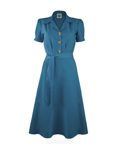 Pretty Retro 40s Shirt Dress - Petrol Blue – House of Foxy
