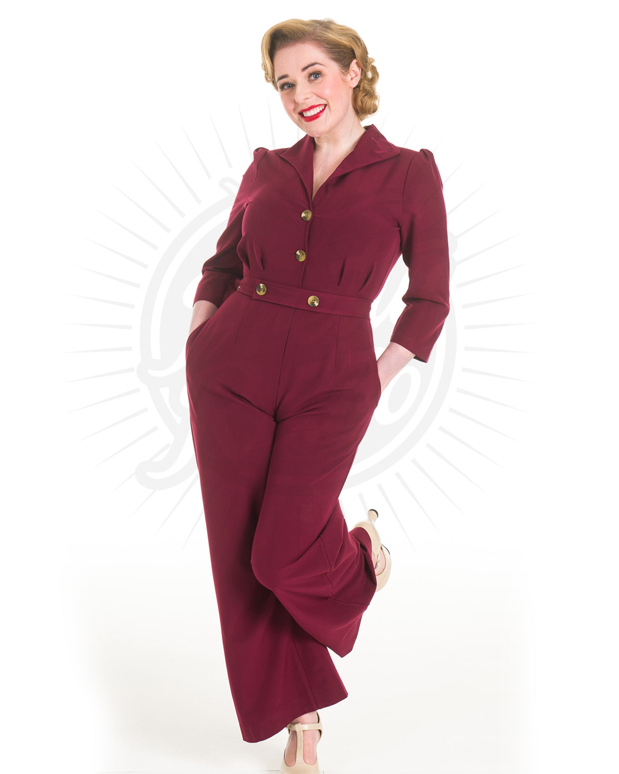 Burgundy Textured Jacket with Flare Jumpsuit – Radical