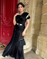 30s Paramour Bias Cut Gown - Black & Ivory Satin