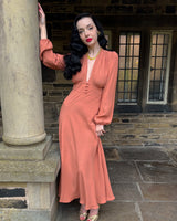 1930s / 70s Petra Bias Cut Midi Dress - Burnt Peach