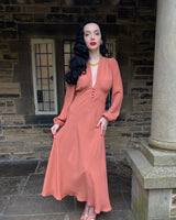 1930s / 70s Petra Bias Cut Midi Dress - Burnt Peach