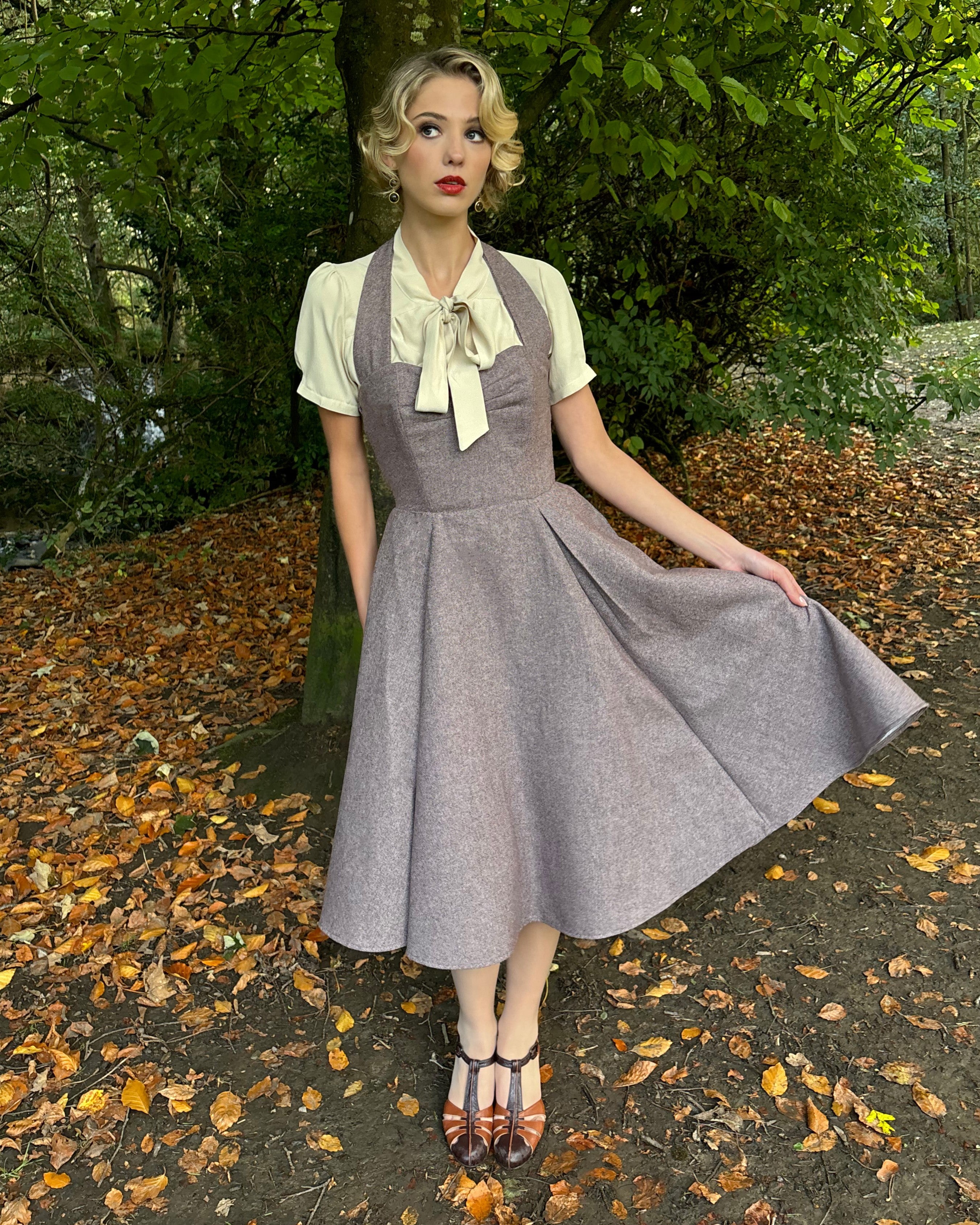 1950s Halter Swing Dress Brown Herringbone House of Foxy