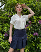 30s Pleated Shorts -  Navy Natural Fibre