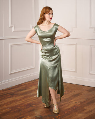 20s Sheba Evening Gown Set - Sage Satin