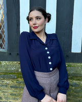 1940s Sweetheart Blouse - Navy