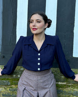 1940s Sweetheart Blouse - Navy