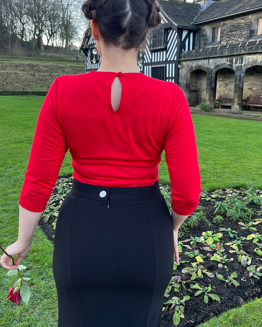 50s Bow Jersey Top - Red