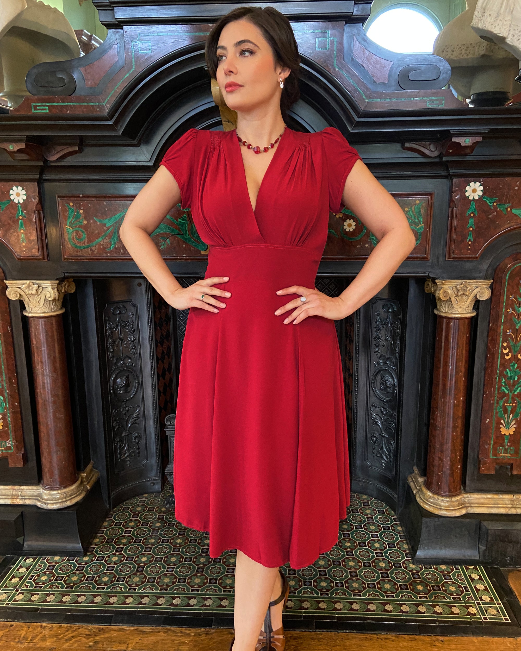 30s Ava Tea Dress Cranberry House of Foxy