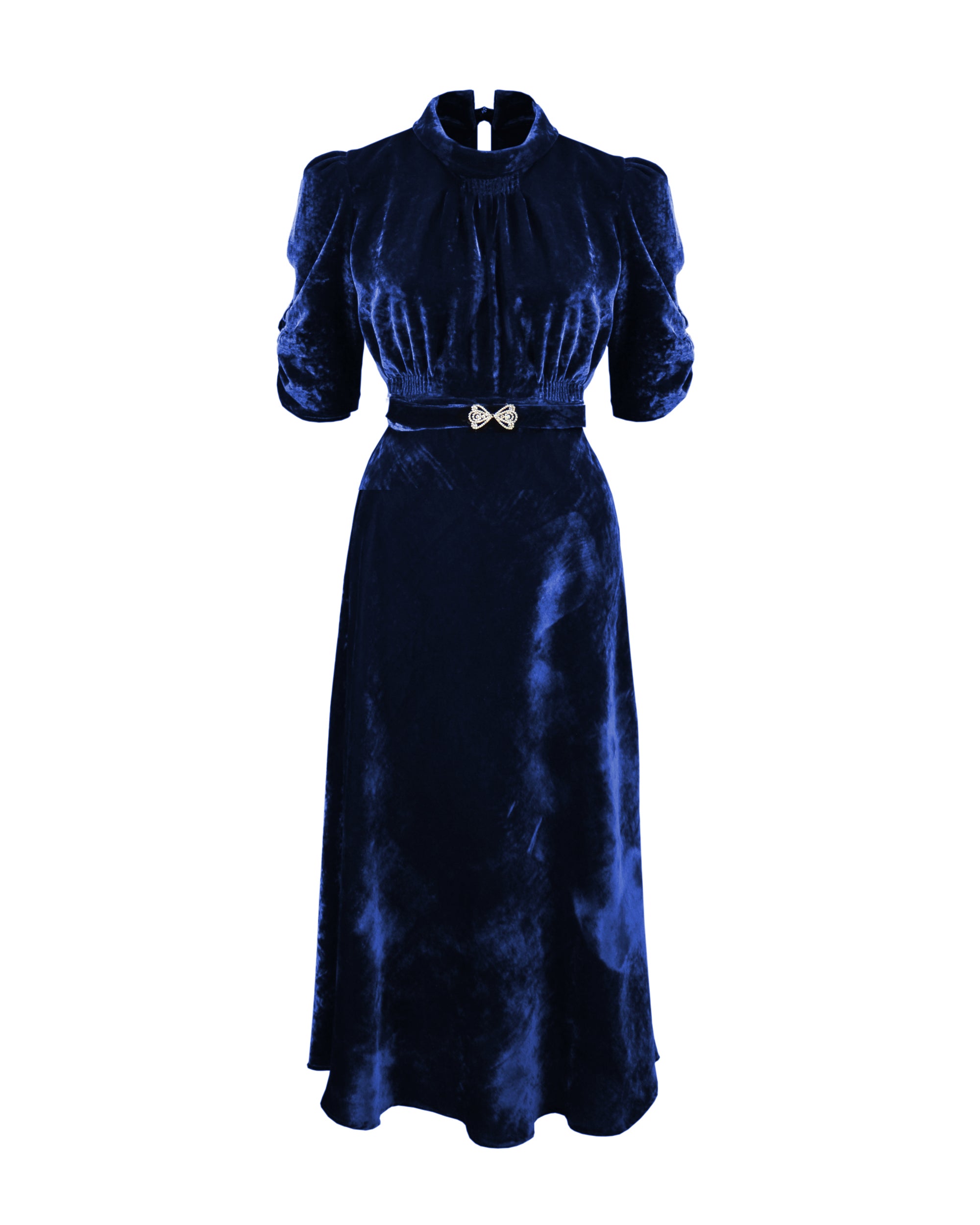 30s Blue Velvet Loretta Bias Dress