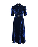 1930s Blue Velvet Loretta Bias Dress