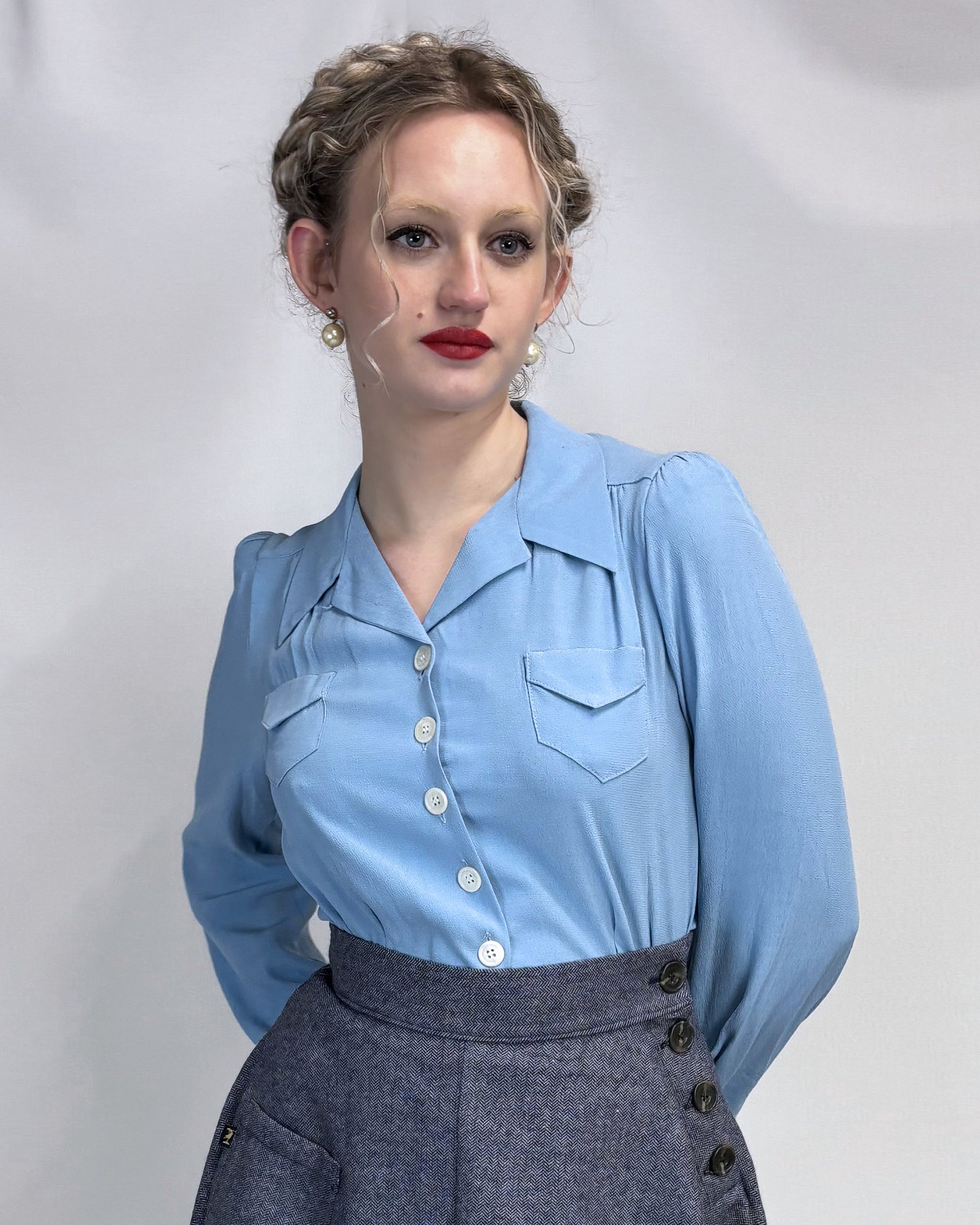 40s Sweetheart Blouse - Powder Blue