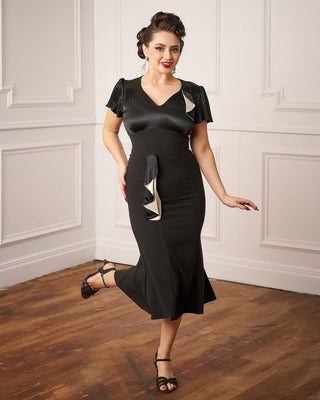 1930s Cabaret Flutter Dress - Black & Ivory