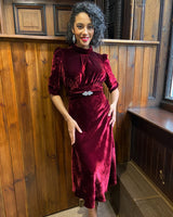 1930s Cherry Velvet Loretta Bias Dress