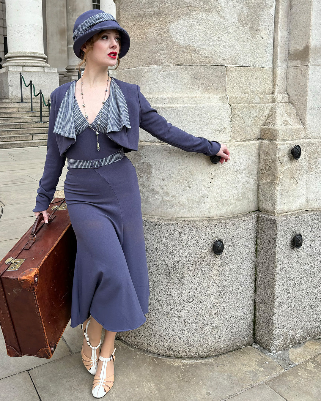 1930s Connie Dress and Crop Jacket - Steel and Check