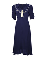 1930s Cora Bias Cut Dress - Navy